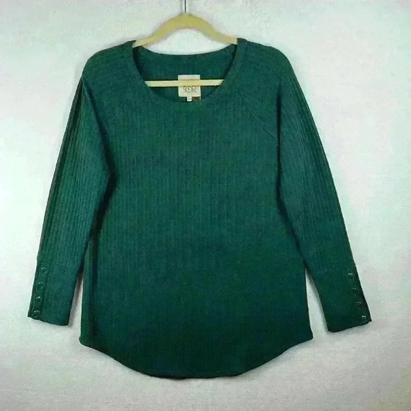 Chaser Waffle Thermal Knit Shirt Top Women’s Large Forrest Blue-Green - Picture 1 of 10